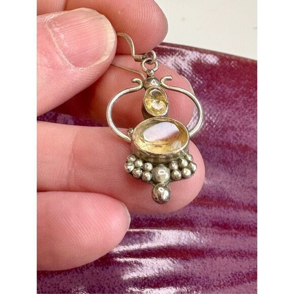 Vintage Yellow CITRINE Dangle / Drop Earrings in 925 Sterling Silver - Picture 3 of 10